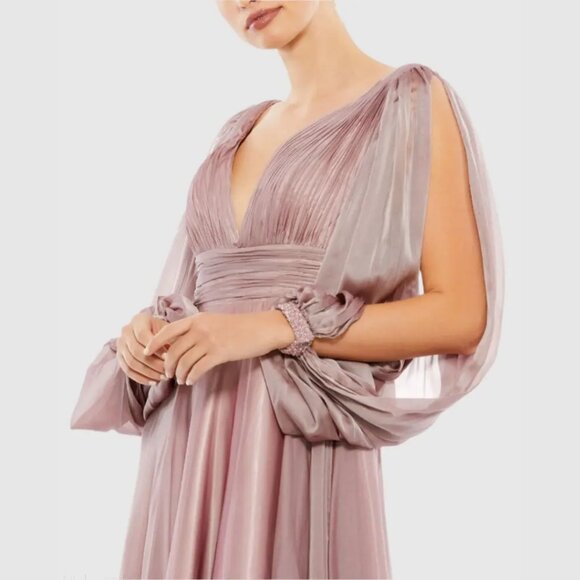 Mac Duggal 67414 Size 2‎ Long Sleeve V-Neck Pink Chiffon Long Maxi Gown Dress - Picture 2 of 3